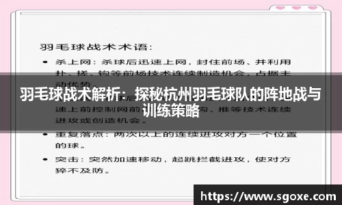 羽毛球战术解析：探秘杭州羽毛球队的阵地战与训练策略